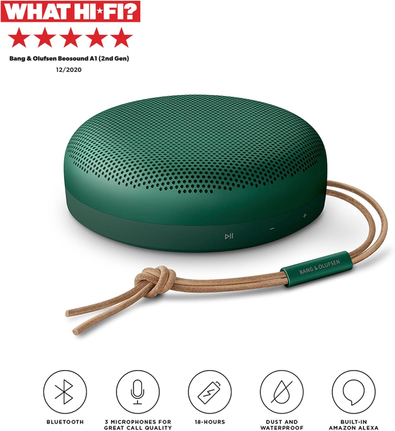 Bang & Olufsen Beosound A1 (2. Gen) – Kabelloser tragbarer IP67 wasserdichter Bluetooth-Lautsprecher mit 360-Grad-Sound, Alexa Voice Assistant & Speakerphone, 18 h Akkulaufzeit - Black Anthracite