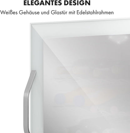 Klarstein Mini Kühlschrank mit Glastür für Zimmer, Getrnkekühlschrank mit Verstellbaren Ablagen, Kleiner 80 Liter, Indoor/Outdoor Kühlschrank Leise