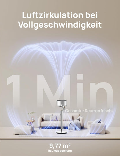 Dreo Smart Standventilator mit RGB Light, 120° +120° Oszillierender Ventilator mit Fernbedienung, 20dB Leiser Bodenventilator für Schlafzimmer, 8H Timer, Silber