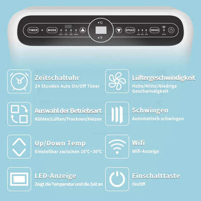 SHINCO Mobile Klimaanlage mit Abluftschlauch, 3-in-1Klimaanlage mit Luftentfeuchter&Ventilator, 7000BTU, 2,05 kW, Mobiles Klimagert mit Schlafmodus, Timer und Montagematerial, Rume bis 54m