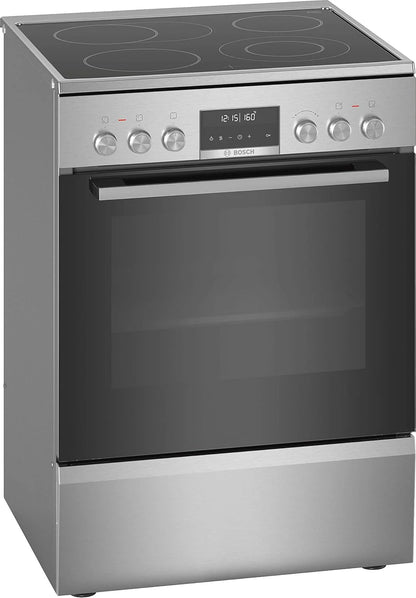 Bosch HKR39C250 Serie 4 Elektro-Standherd, 60 cm breit, EcoClean Direct Reinigungshilfe, 3D Heißluft Backen auf 3 Ebenen, LED-Display-Steuerung, erweiterbare Kochzone für großes Kochgeschirr