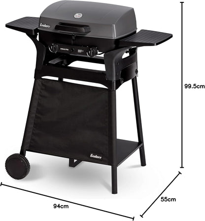 EndersGasgrill Urban II Pro, Tischgrill, Grillen-, Kochen- und Backen Funktion, 2 Brenner Edelstahl, mit Grill-Thermometer, Balkon-, Camping-Grill, Aluguss-Gehäuse, Gusseisen-Rost, #2062