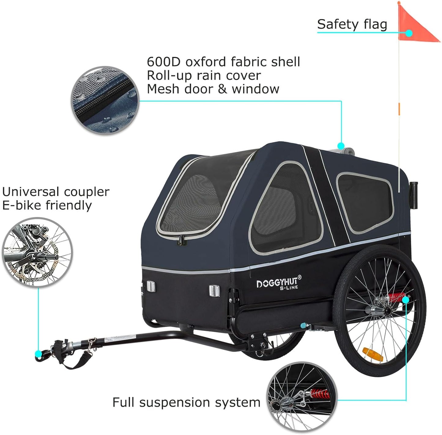 Doggyhut S-Line XL Hundeanhänger & Hundebuggy mit Federung 2 in 1 Hunde Fahrradanhänger Jogger gefedert bis 45 kg