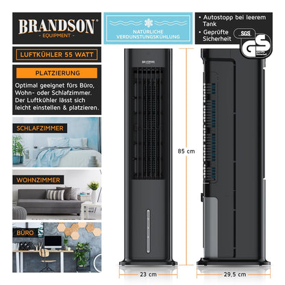 Brandson - Luftkühler mit Wasserkühlung 5 in 1 - Verdunstungskühler, Luftbefeuchter, Ventilator & Luftreiniger, mobile Klimaanlage ohne Abluftschlauch - Preisträger 2025 - leise - 5L Wassertank