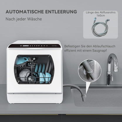 Hermitlux Mini Geschirrspüler, Spülmaschine für 4 Bestecksätze, 5 Liter Wassertank, 6 Programme Mini Tischgeschirrspüler, Perfekt für Wohnungen, Schlafsäle, Camping, Weiß