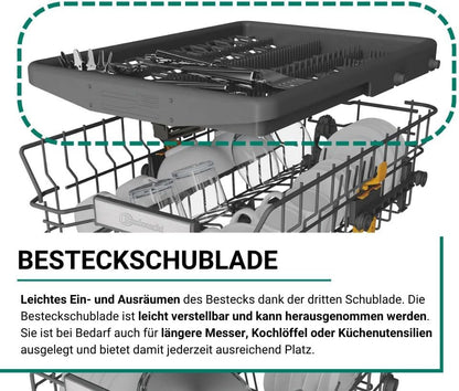 Bauknecht BK6FC11BS7A0X Vollintegrierbarer Geschirrspüler (45 cm)/ ActiveDry/Sensorprogramm/PowerClean/Besteckschublade/Hygiene-Programm/Vollwasserschutz/Multizone/Startzeitvorwahl