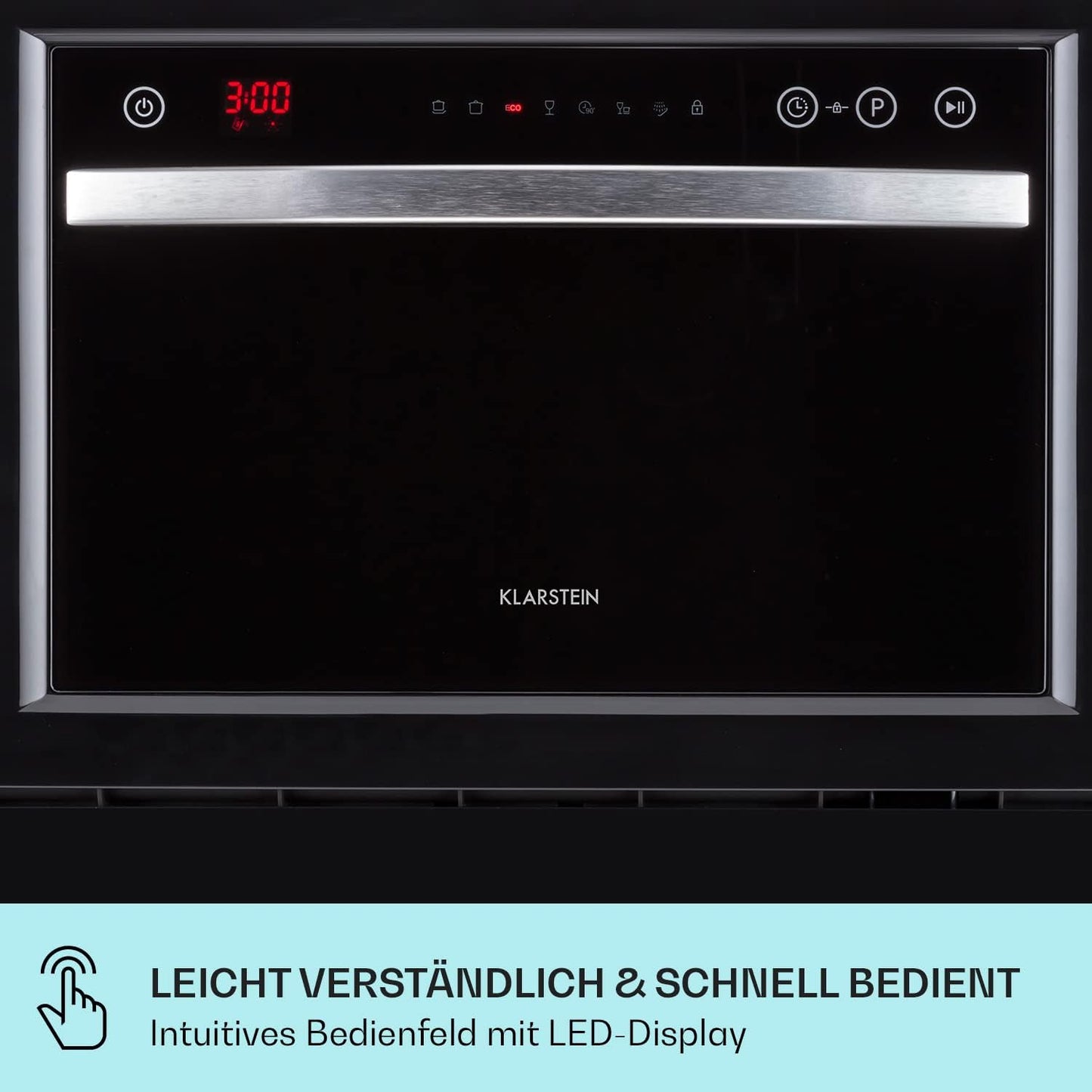 Klarstein  ia 8 - Spülmaschine, Geschirrspüler, Freistehend, Teilintegriert, F, 55 cm breit, 8 Maßgedecke, 6 Programme, Aquastop, silber