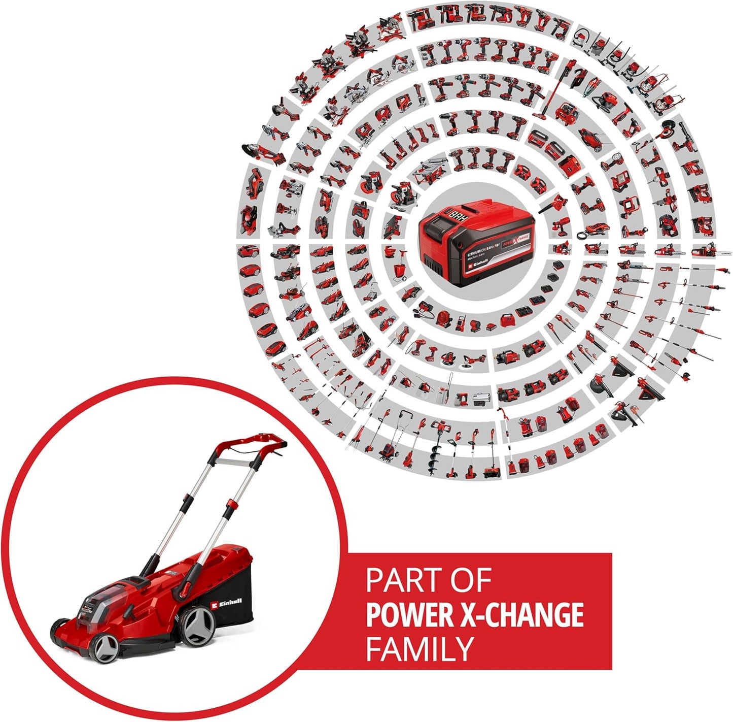 Einhell Akku-Rasenmäher RASARRO 36/42 Kit Power X-Change (36V, 42 cm Schnittbreite, bis 725 m², Brushless, 50L Fangkorb, Mulchfunktion, inkl. 2x 5,2Ah + 1x Twincharger)