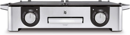 WMF Lono Master-Grill, Elektrogrill, 50x28 cm, Elektrogrill Tischgrill mit Windschutz und Auffangschale, Outdoorzertifiziert für Barbecue, 2 getrennt regulierbare Grillflächen, 2400 W, edelstahl matt
