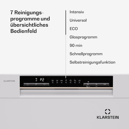 Klarstein  ia 8 - Spülmaschine, Geschirrspüler, Freistehend, Teilintegriert, F, 55 cm breit, 8 Maßgedecke, 6 Programme, Aquastop, silber