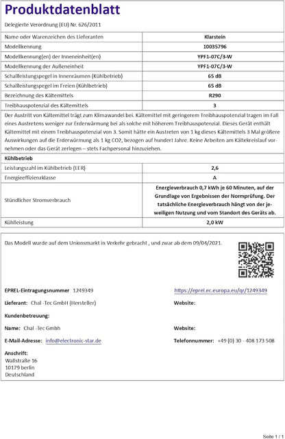 Klarstein Mobile Klimaanlage mit Abluftschlauch, 4-in-1 Klimagerät mit Ventilator, Luftentfeuchter & Nachtmodus, Kleine & Portable Klimaanlage für Wohnung & Büro, Niedriger Verbrauch, 9000 BTU