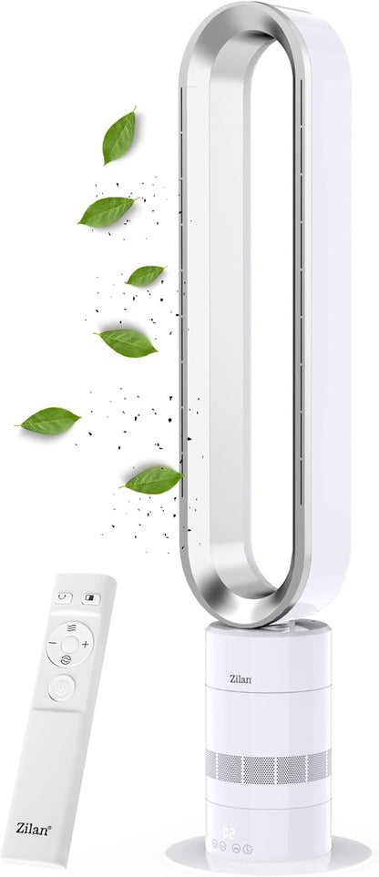 Zilan Turmventilator energiesparender BLDC Motor mit Fernbedienung Ventilator energiesparend oszillierend sehr leise Design Standventilator 10 Stufen Säulenventilator mit Kühlung Tower Fan