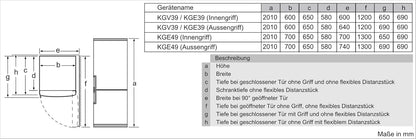 SIEMENS KG39EAICA iQ500 Kühl-Gefrier-Kombination, 201 x 60 cm, 249 L Kühlen + 94 L Gefrieren, LowFrost seltener abtauen, LED-Beleuchtung gleichmige Ausleuchtung, BigBox Platz für groes Gefriergut