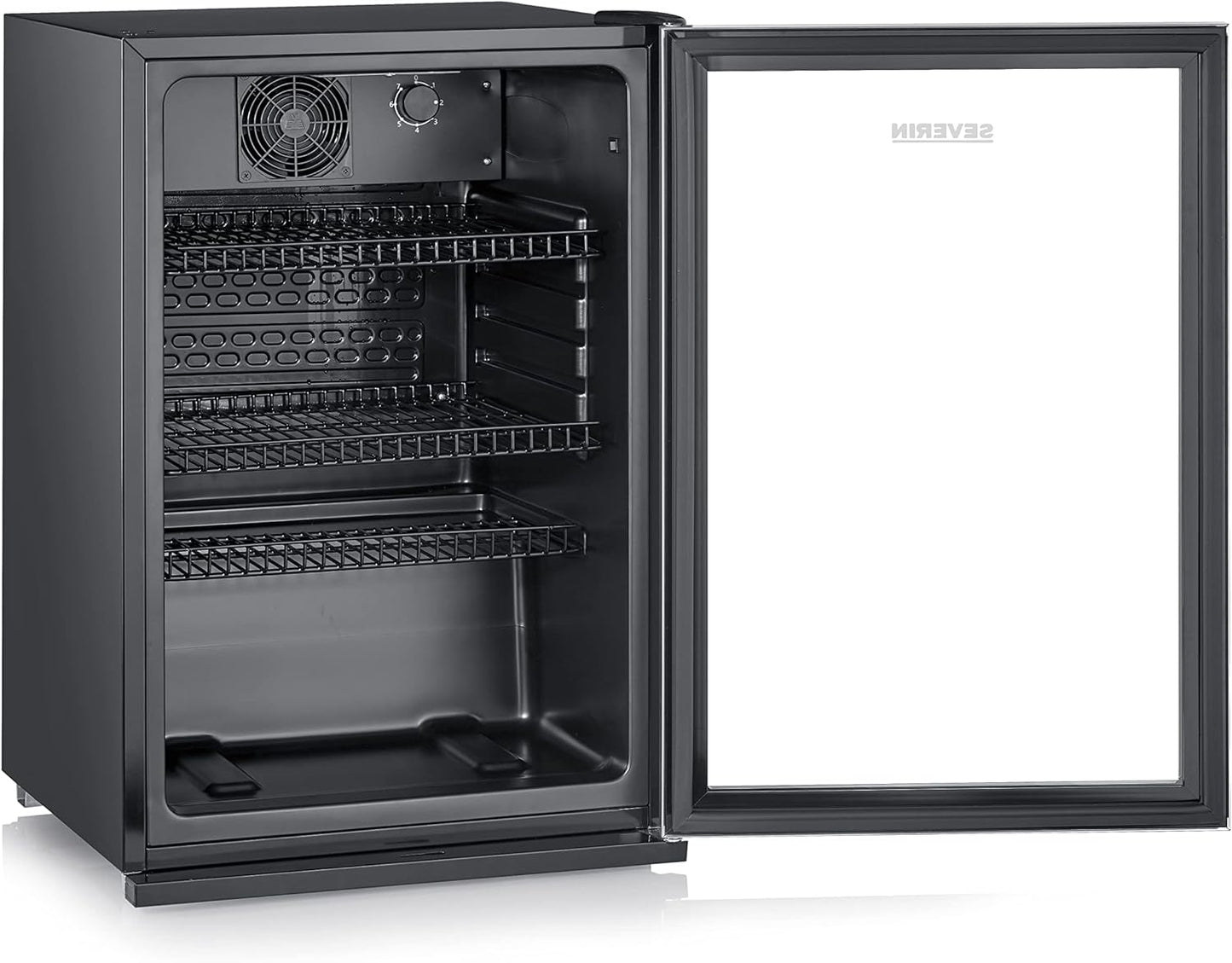 SEVERIN Flaschenkühlschrank, mit integriertem Schloss und integrierter LED-Beleuchtung, 118 L Nutzinhalt, schwarz/silber, FSK 8840