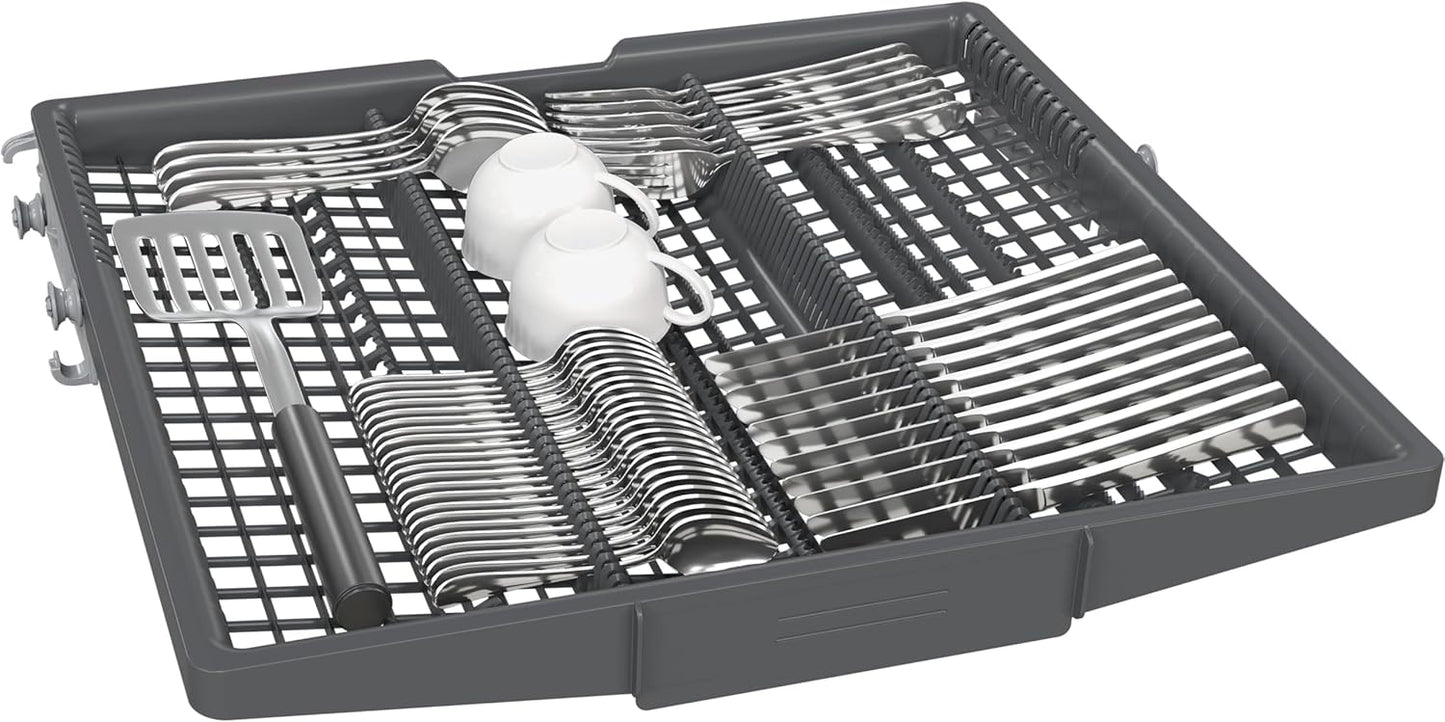 Siemens SN43ES14VE, iQ300 Smarter Geschirrspüler, Unterbau-Spülmaschine mit Besteckschublade, 60 cm, automatische Türöffnung dank autoOpen dry, besonders leise mit iQdrive-Motor, aquaStop, Edelstahl