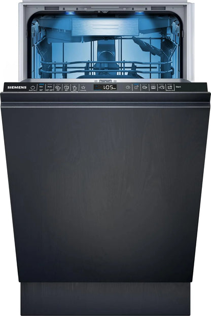Siemens SR65YX08ME, iQ500 Smarter Geschirrspüler Vollintegriert, 45 cm breit, Besteckschublade, Zeolith, extra leise, aquaStop, automatische Türöffnung nach Programmende, varioSpeed, Innenbeleuchtung