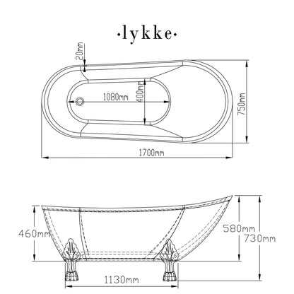 Lykke Badewanne mit Füen Nordic Deluxe 1700x750x730mm, Wei
