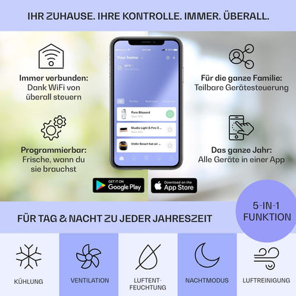 Klarstein Mobile Klimaanlage mit Abluftschlauch, 5-in-1 Klimagerät, Ventilator, Luftentfeuchter, Luftreiniger & Nachtmodus, App-Steuerung, Kleine & Portable für Wohnung & Büro, 12000 BTU