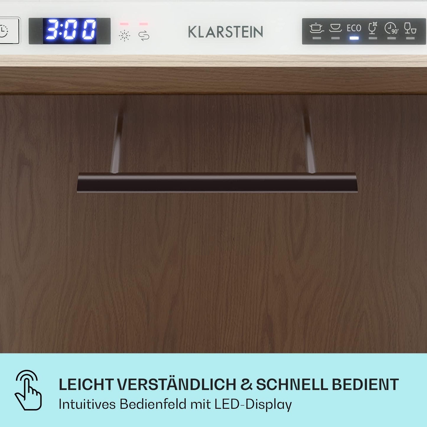Klarstein  ia 8 - Spülmaschine, Geschirrspüler, Freistehend, Teilintegriert, F, 55 cm breit, 8 Maßgedecke, 6 Programme, Aquastop, silber