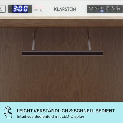 Klarstein  ia 8 - Spülmaschine, Geschirrspüler, Freistehend, Teilintegriert, F, 55 cm breit, 8 Maßgedecke, 6 Programme, Aquastop, silber