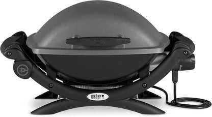 Weber Q1400 Elektrogrill, 43 x 32cm Grillfäche, portabler BBQ Grill, 2-geteilter porzellanemaillierter Guss-Grillrost, Aluminiumguss Deckel & Gehäuse - Dark Grey (52020079)