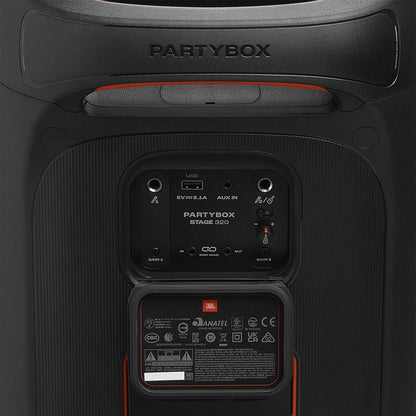 JBL Partybox Stage 120 in Schwarz – Tragbare Bluetooth-Lautsprecher-Box mit JBL Pro Sound, Lichtshow, KI-Sound-Boost und Teleskopgriff – 12 h Laufzeit
