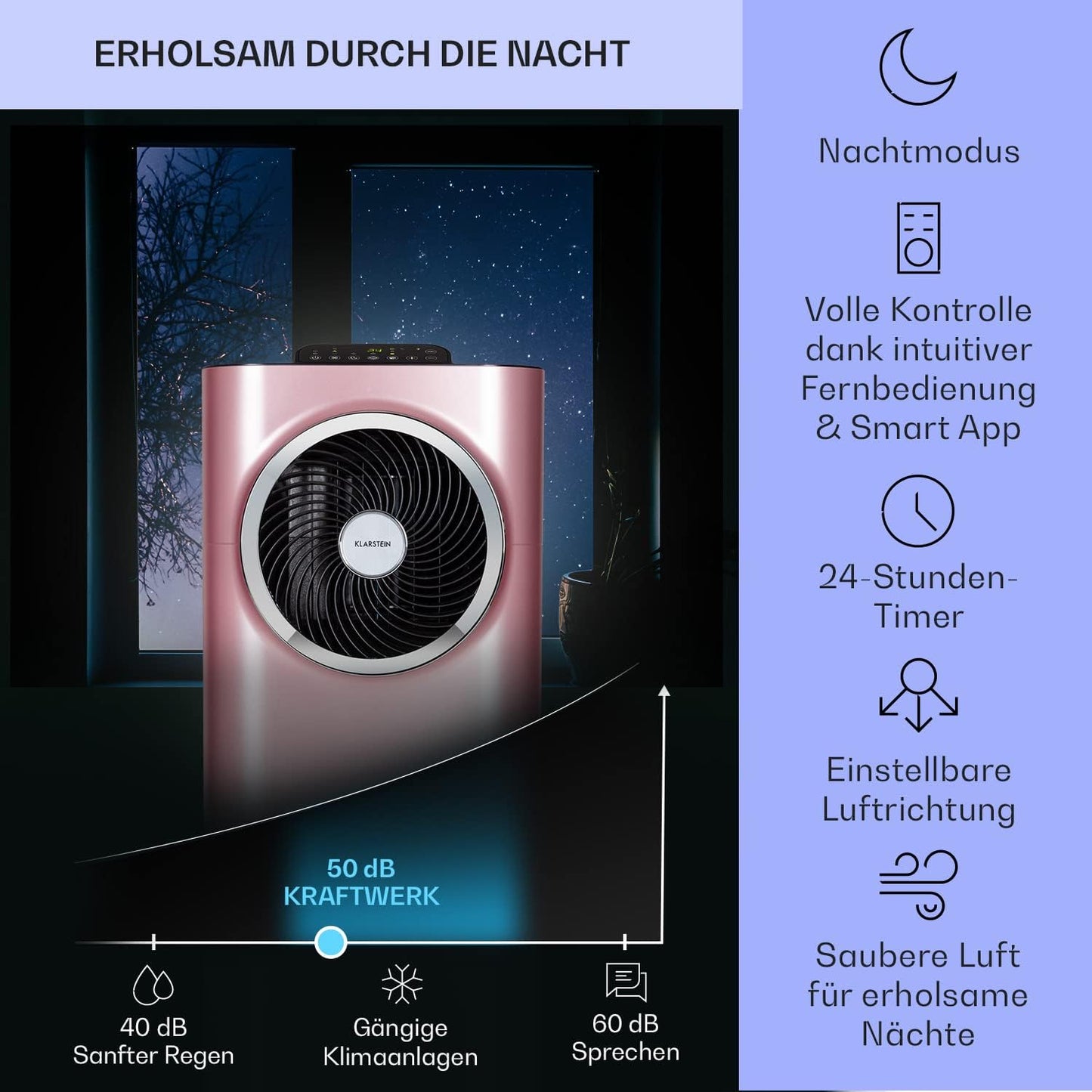 Klarstein Mobile Klimaanlage mit Abluftschlauch, 5-in-1 Klimagerät, Ventilator, Luftentfeuchter, Luftreiniger & Nachtmodus, App-Steuerung, Kleine & Portable für Wohnung & Büro, 12000 BTU