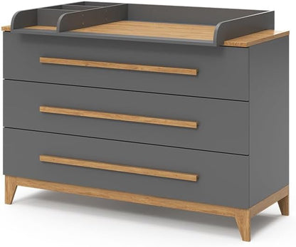 VitaliSpa Wickelkommode Malia, Weiß/Eiche, 133 x 98 cm XL mit 3 Schubladen