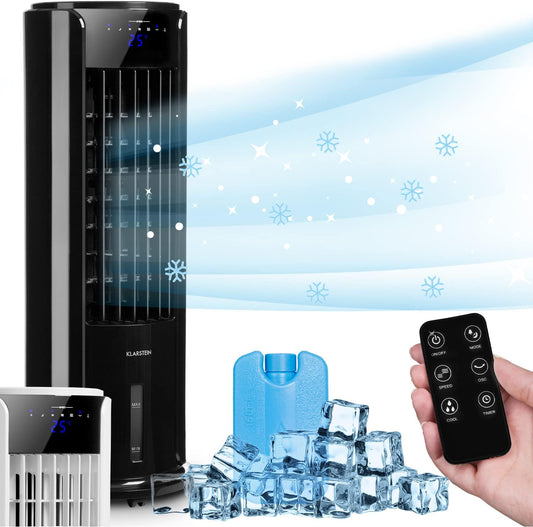 Klarstein Luftkühler mit Wasserkühlung, 4-in-1 Raumkühler, Luftbefeuchter, Ventilator & Nachtmodus, Mobile Klimageräte Luftkühler mit 3,5L Tank & Timer, 60W Air Cooler mit 486 m³/h Luftstrom