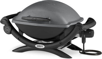 Weber Q1400 Elektrogrill, 43 x 32cm Grillfäche, portabler BBQ Grill, 2-geteilter porzellanemaillierter Guss-Grillrost, Aluminiumguss Deckel & Gehäuse - Dark Grey (52020079)